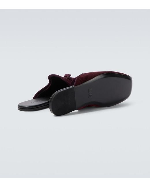Gucci Red Tasseled Velvet Mules for men