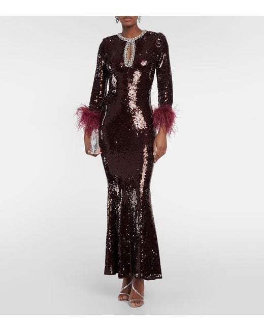 self portrait sequin feather dress Self-Portrait Sequined feather-trimmed gown Self-Portrait
