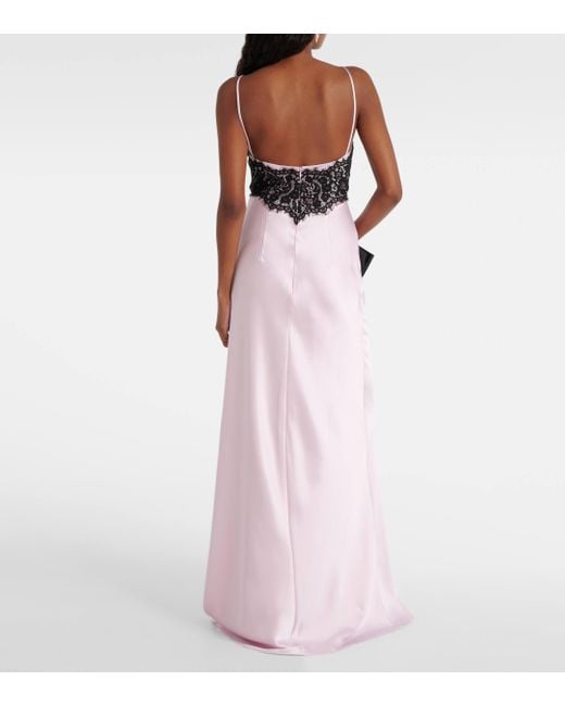 Rasario Pink Lace-trimmed Satin Gown