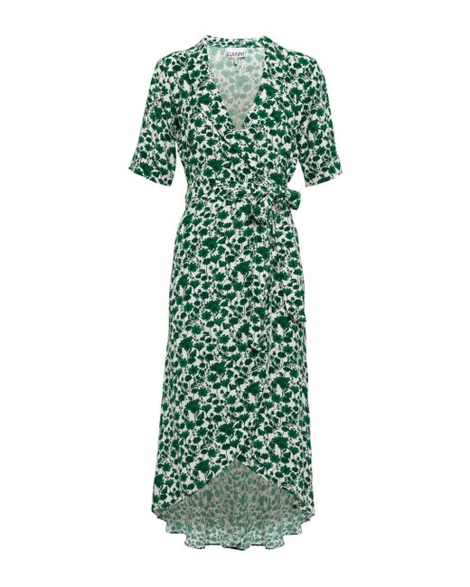 Ganni Floral Crepe Wrap Dress in Green Lyst Australia
