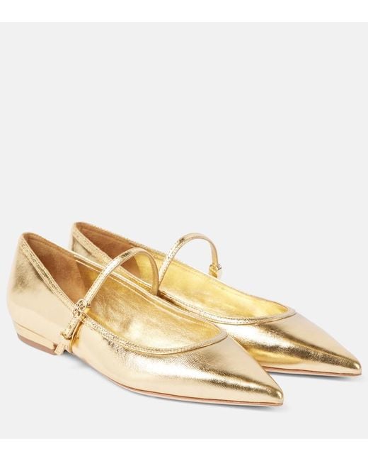 Tory Burch Natural Metallic Leather Mary Jane Flats