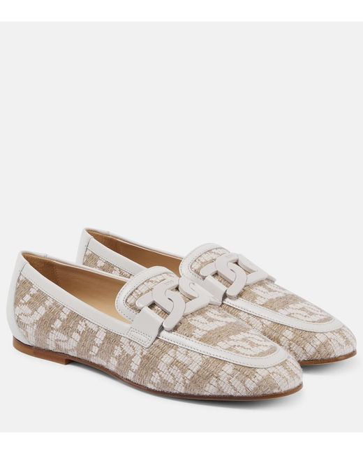 Tod's White Kate Leather-Trimmed Loafers