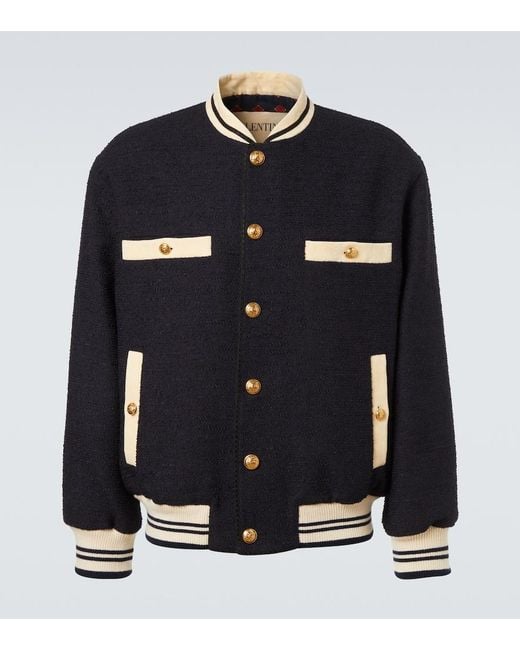 Valentino Blue Tweed Bomber Jacket for men
