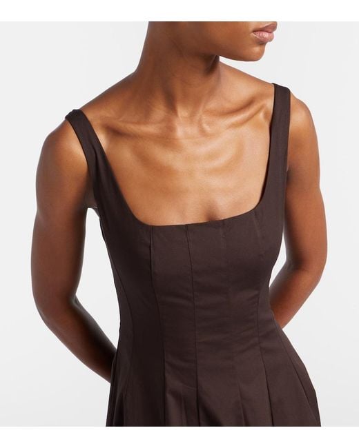 Staud Black Pleated Cotton Midi Dress