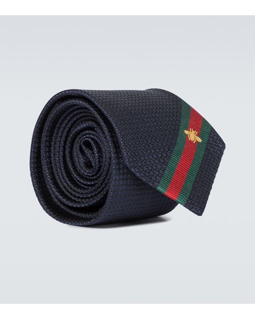 Gucci Silk Tie With Bee Web in Midnight bl/d.Green (Blue) for Men ...