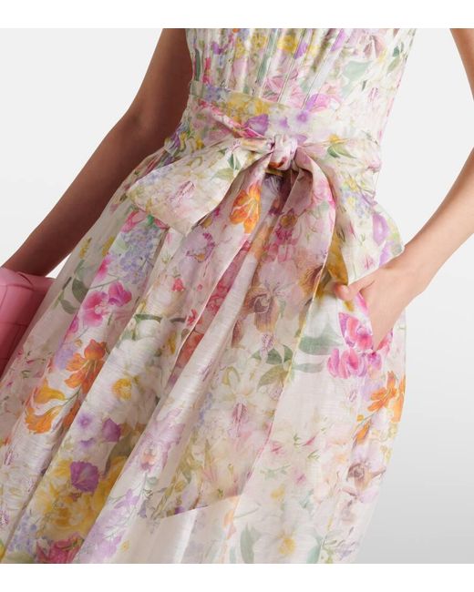 Vestido midi Natura de lino y seda floral Zimmermann de color Natural