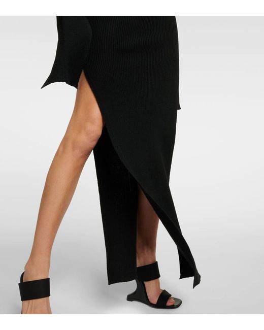 Rick Owens Black Ribbed Cold-shoulder Dress - Women's - Virgin Wool