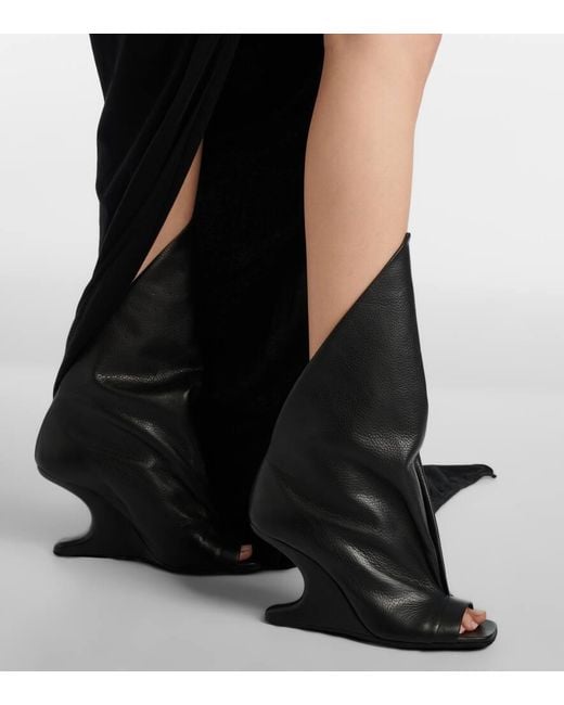Rick Owens Black Cantilever Leather Peep-Toe Boots