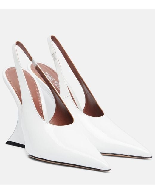 Paris Texas White Nina 105 Patent Leather Slingback Pumps