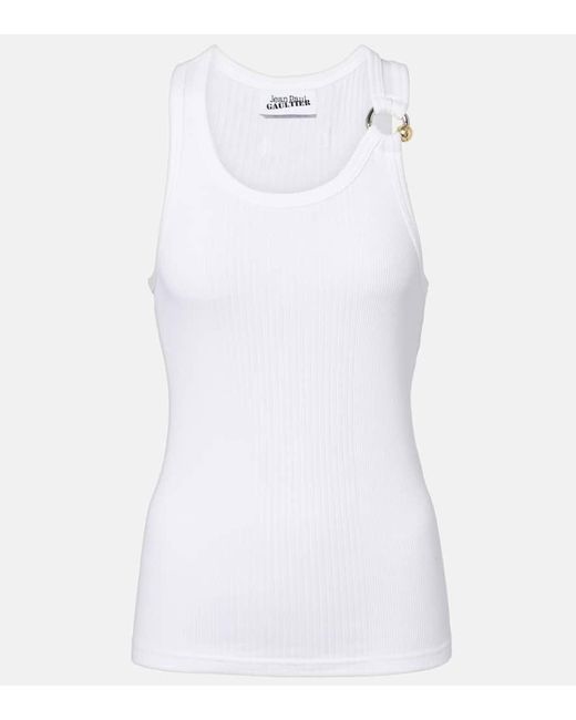 Jean Paul Gaultier White Piercing Cotton Jersey Tank Top