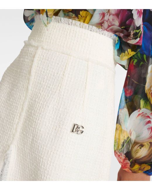 Dolce & Gabbana Natural Wool-blend Tweed Midi Skirt
