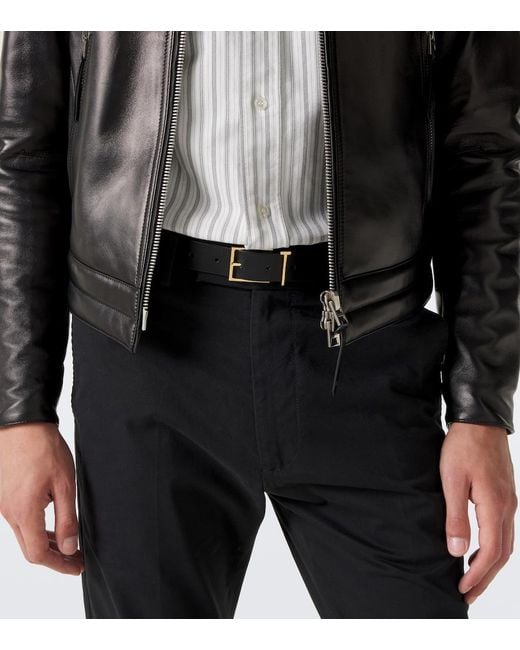 Tom Ford Black T Leather Belt for men