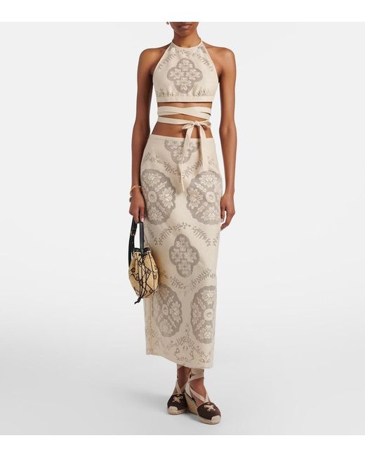 Valentino Natural Floral Cotton-Blend Midi Skirt
