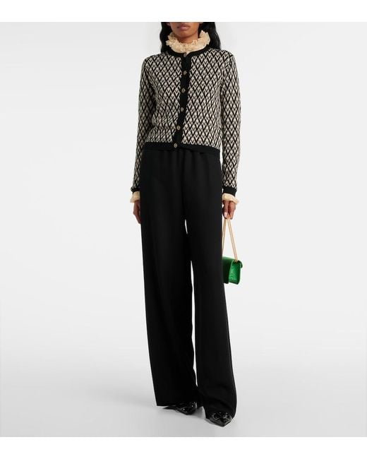 Valentino Black Cady Couture Wide-Leg Pants