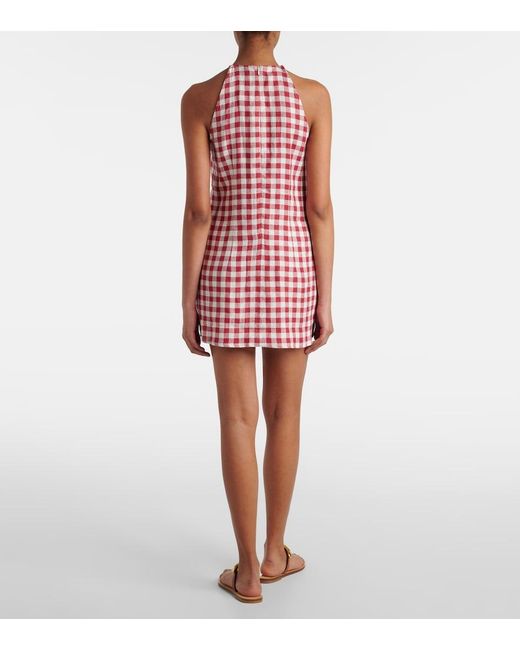 Asceno Red Antiqua Gingham Linen Minidress