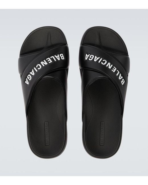 Balenciaga Black Sporty Pool Slides for men