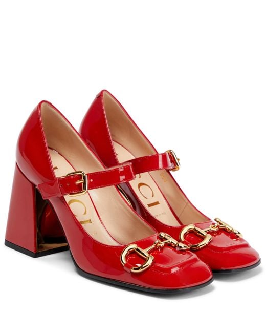 Gucci Red Mary-Jane-Pumps Horsebit aus Lackleder