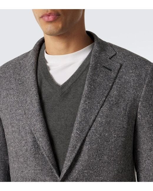 Canali Black Herringbone Wool And Cashmere Blazer for men