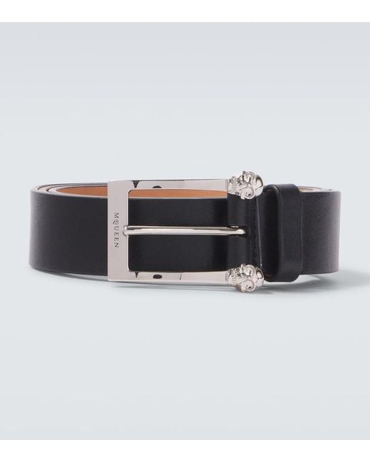 McQueen Black Twin Skull Leather Belt for men