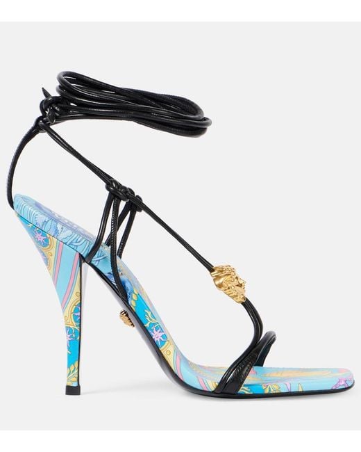 Versace Blue La Medusa Printed Leather Sandals