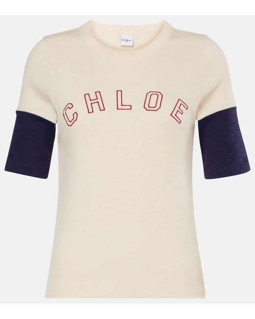 Chloé Natural T-Shirt Aus Baumwolle Und Wolle