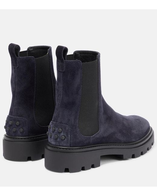 Tod's Blue Suede Chelsea Boots