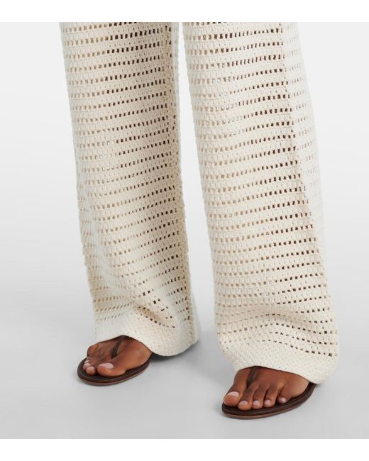 Leset White Lucy Crochet Mid-Rise Straight Pants