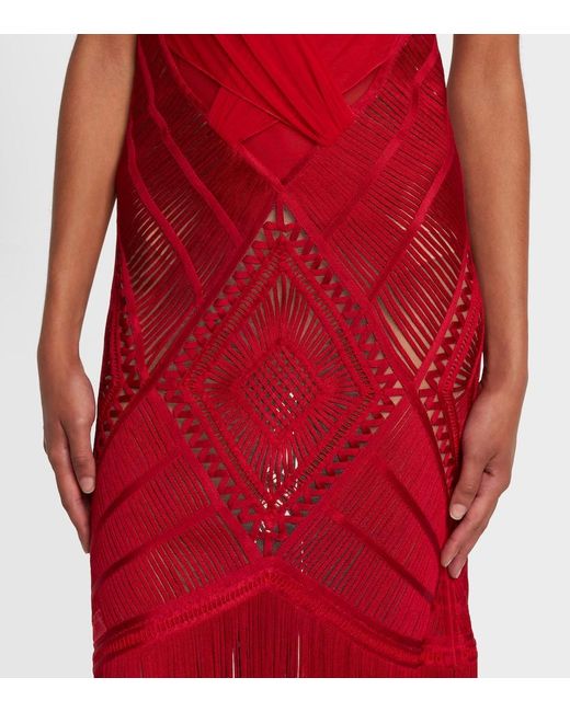 The Attico Red Besticktes Cocktailkleid Aus Tuell