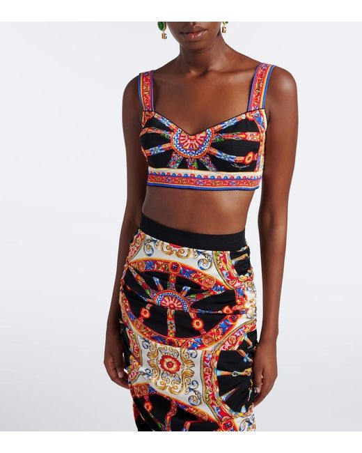 Dolce & Gabbana Red Carretto Silk-Blend Charmeuse Crop Top