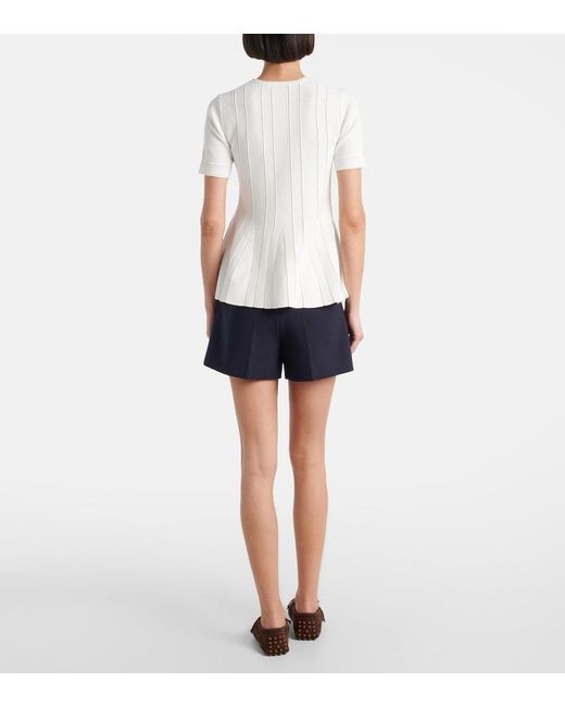 Max Mara White Epoche Peplum Open-Knit Top