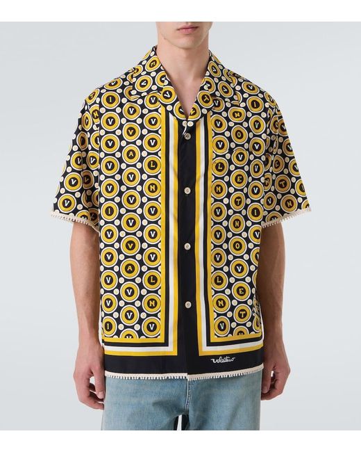 Valentino Yellow Bulles Royales Cotton Poplin Bowling Shirt for men