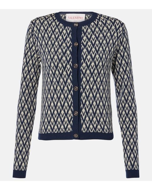 Valentino Blue Toute La V Virgin Wool Cardigan