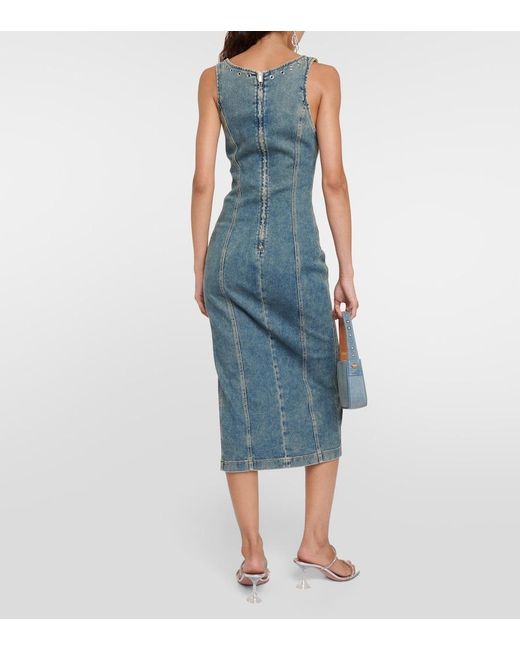 Blumarine Blue Embellished Denim Midi Dress