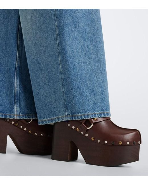 Chloé Brown Talis Leather Platform Clogs