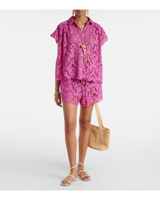 Shorts De Algodon De Tiro Alto Farm Rio de color Pink