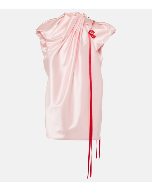 Simone Rocha Pink Bow-detail Pleated Satin Minidress