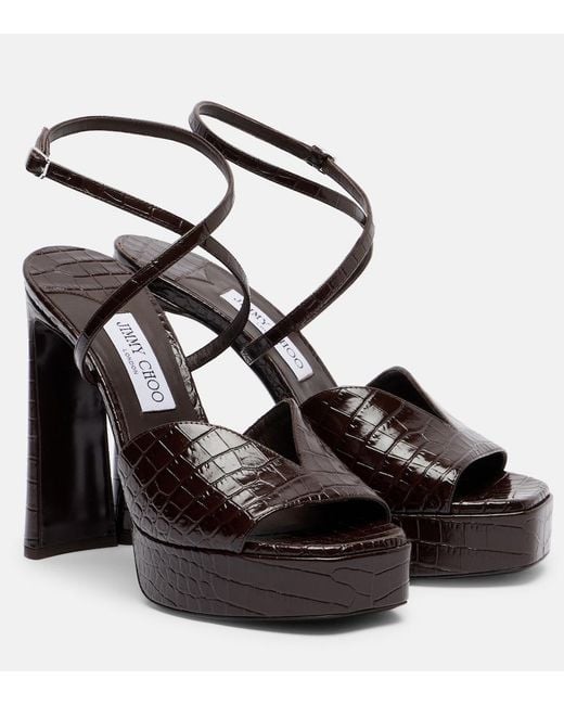 Jimmy Choo Black Karli 125 Croc-Effect Platform Sandals