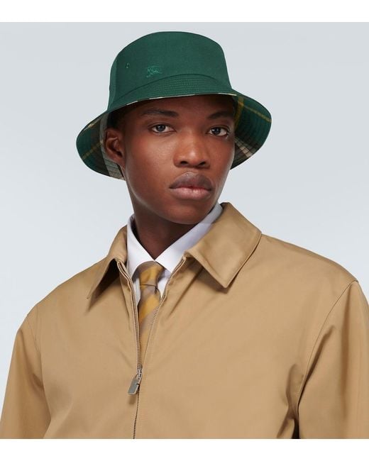 Burberry Green Check Reversible Twill Bucket Hat for men