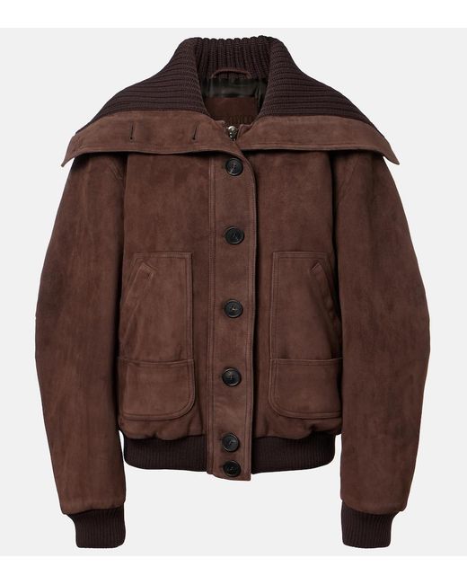The Attico Brown Oversized Suede Bomber Jacket