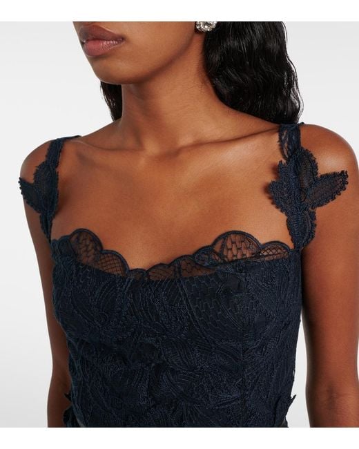 Oscar de la Renta Blue Floral Lace Midi Dress