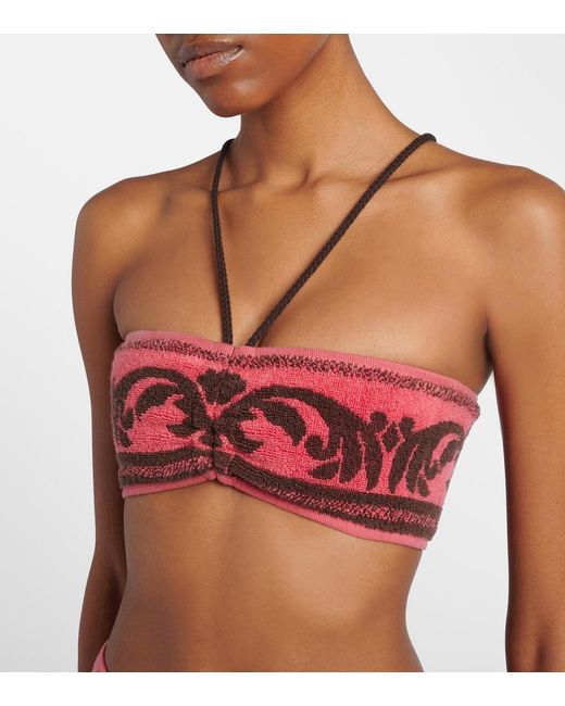 Valentino Red Cotton Terry Jacquard Bra Top