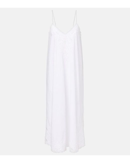 Juliet Dunn White Embroidered Cotton Poplin Midi Dress