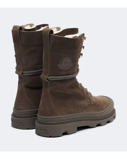Moncler Brown Vera Shearling-Trimmed Suede Lace-Up Boots