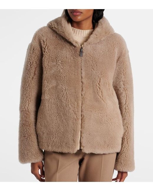 Max Mara Natural Sole Hooded Shearling Jacket