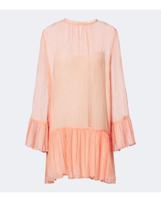 Ulla Johnson Pink Emmeline Ruffled Silk Chiffon Minidress
