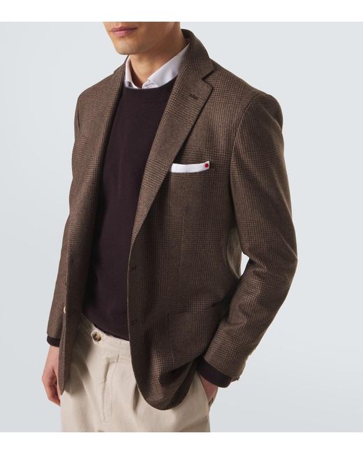 Kiton Brown Prince Of Wales Check Virgin Wool Blazer for men