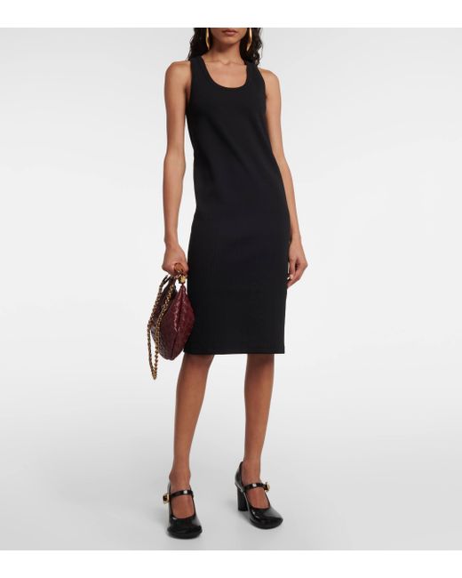 Bottega Veneta Black Ribbed-knit Cotton Jersey Midi Dress
