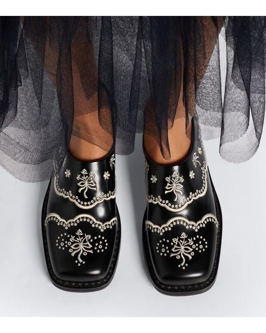 Simone Rocha Black Embroidered Leather Mules