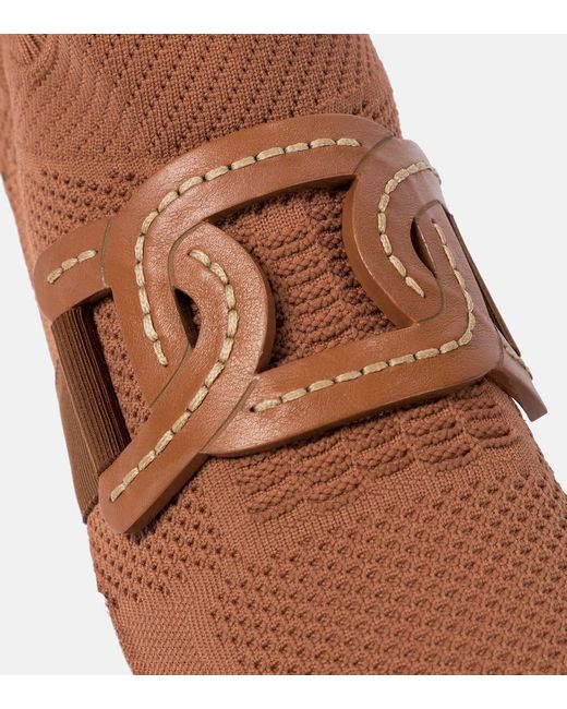 Tod's Brown Leather-trimmed Knit Sneakers