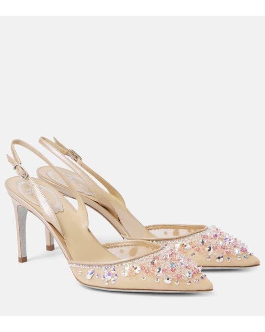 Rene Caovilla Natural Cinderella 80 Mesh Slingback Pumps